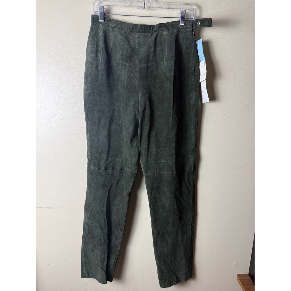 VTG Josephine Chaus Genuine Leather Pants Green Suede Tapered Leg Womens 8 90s